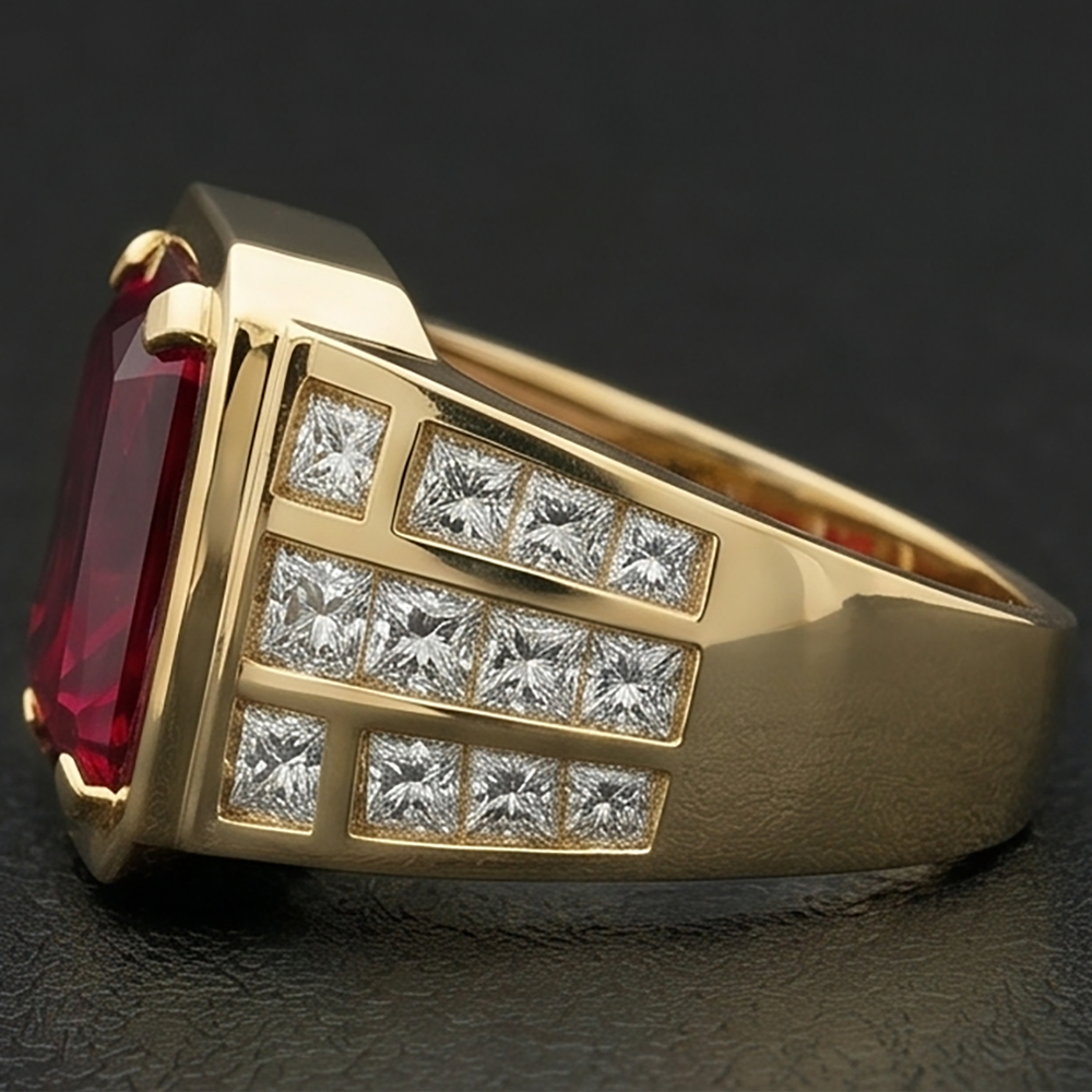Taubenblut-Rubin im Radiant-Schliff Männer-Ring 11,00 Karat