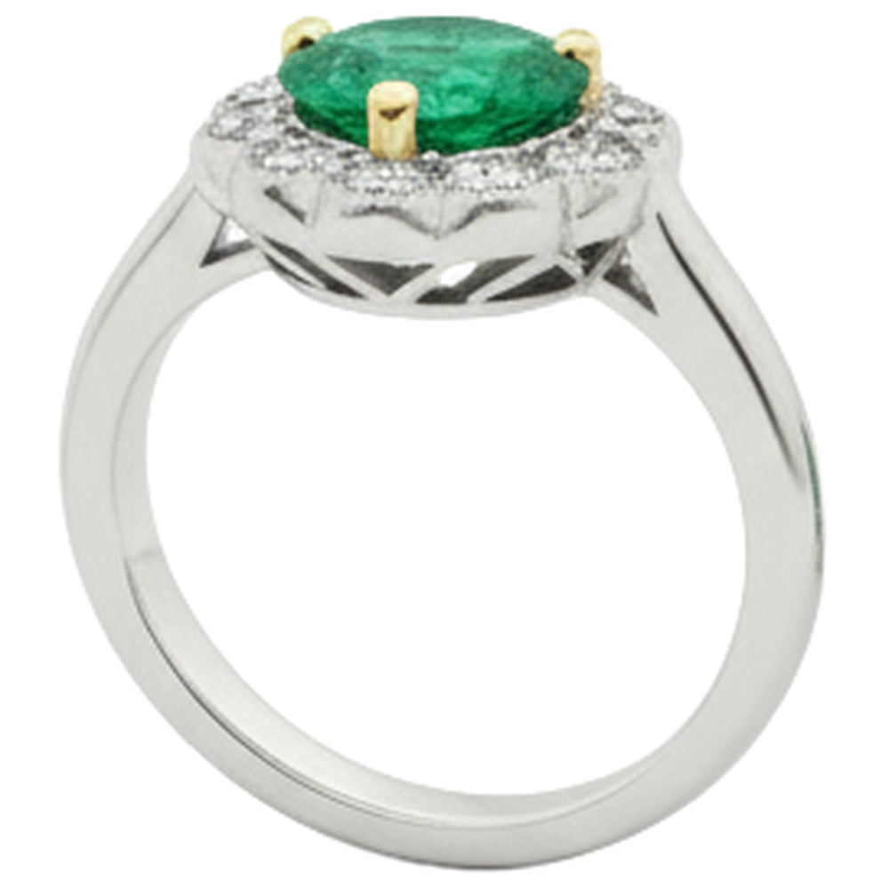 Edelstein-Ring Zweifarbiges 14K Gold mit Edler Smaragd – Profilansicht