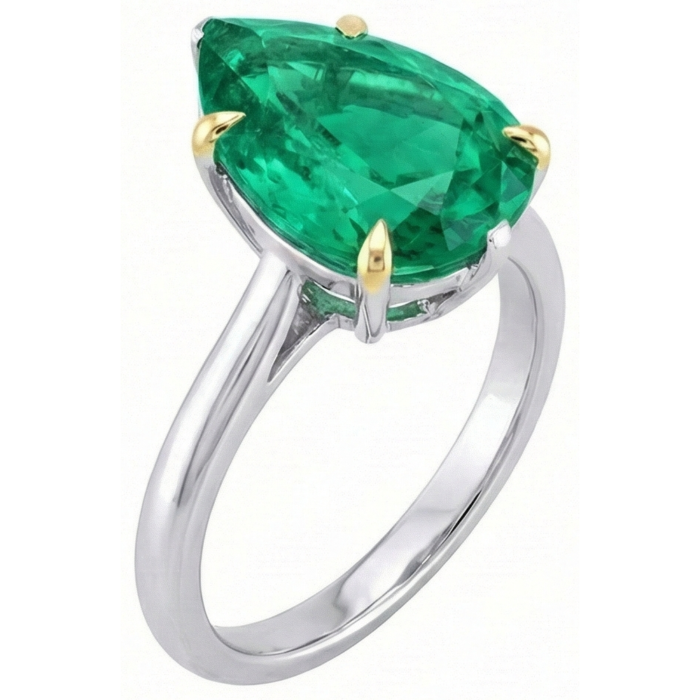 Farbstein-Ring Bicolor 14K Gold mit Edler Smaragd – Frontansicht