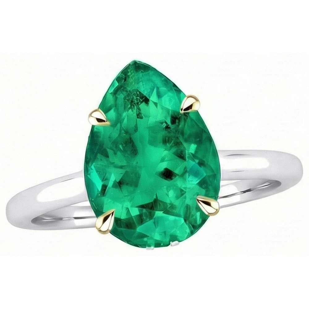 Tropfen-Schliff Edler Smaragd Ring in Bicolor 14K Gold – Seitenansicht