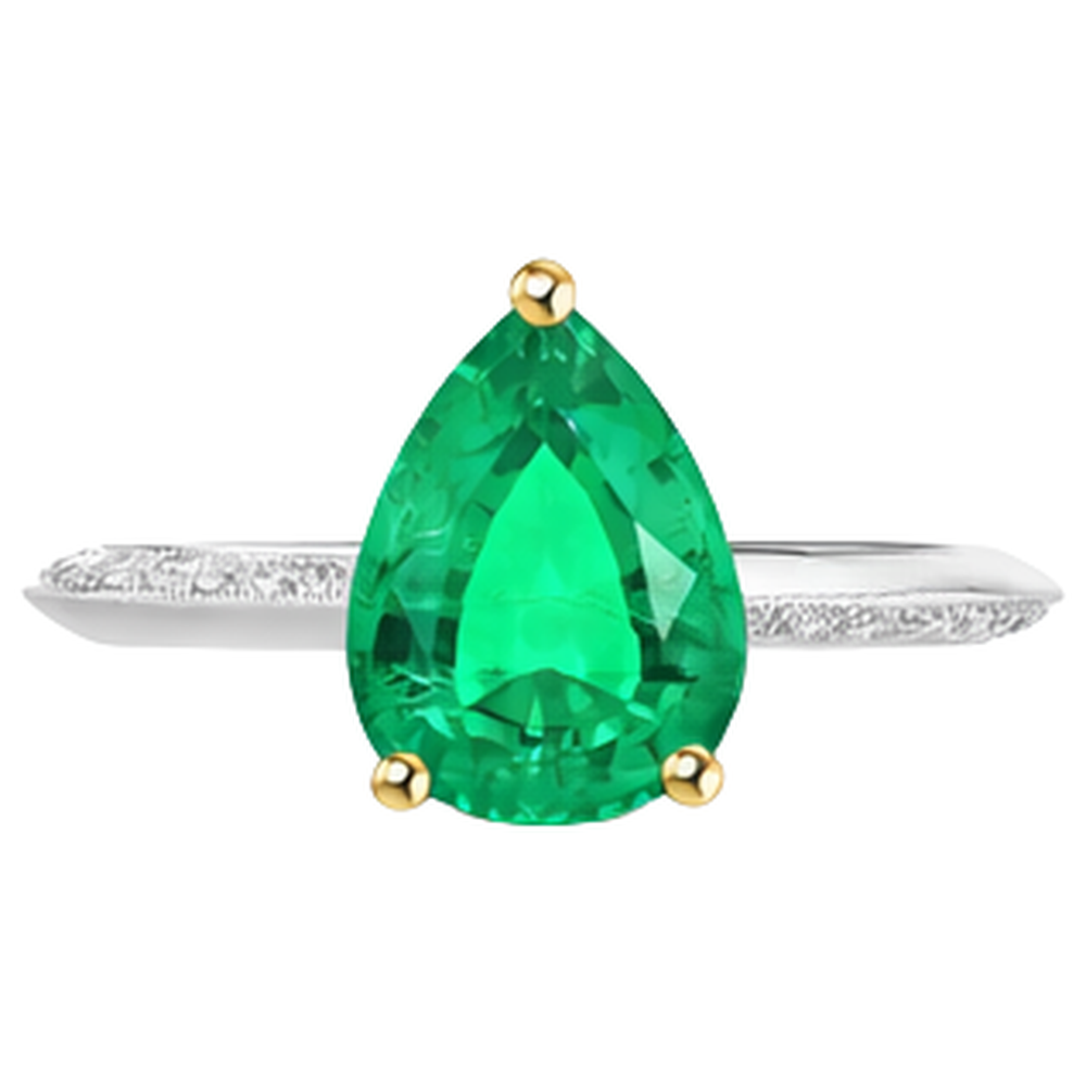 Authentischer Kolumbianischer Smaragd Schmuckstein-Ring 2 Karat Bicolor 14K Gold – Seitenansicht
