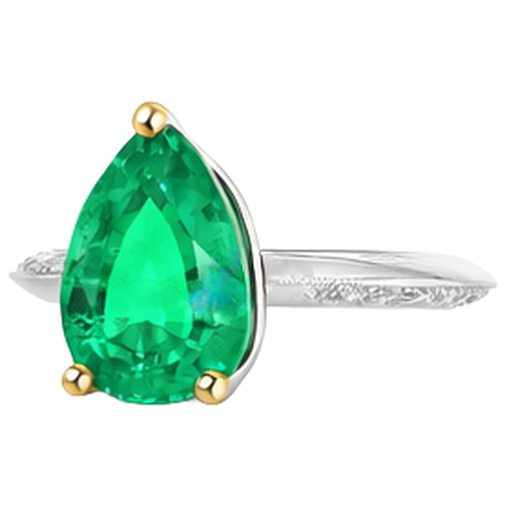 Authentischer Kolumbianischer Smaragd Schmuckstein-Ring 2 Karat Bicolor 14K Gold – Schrägansicht