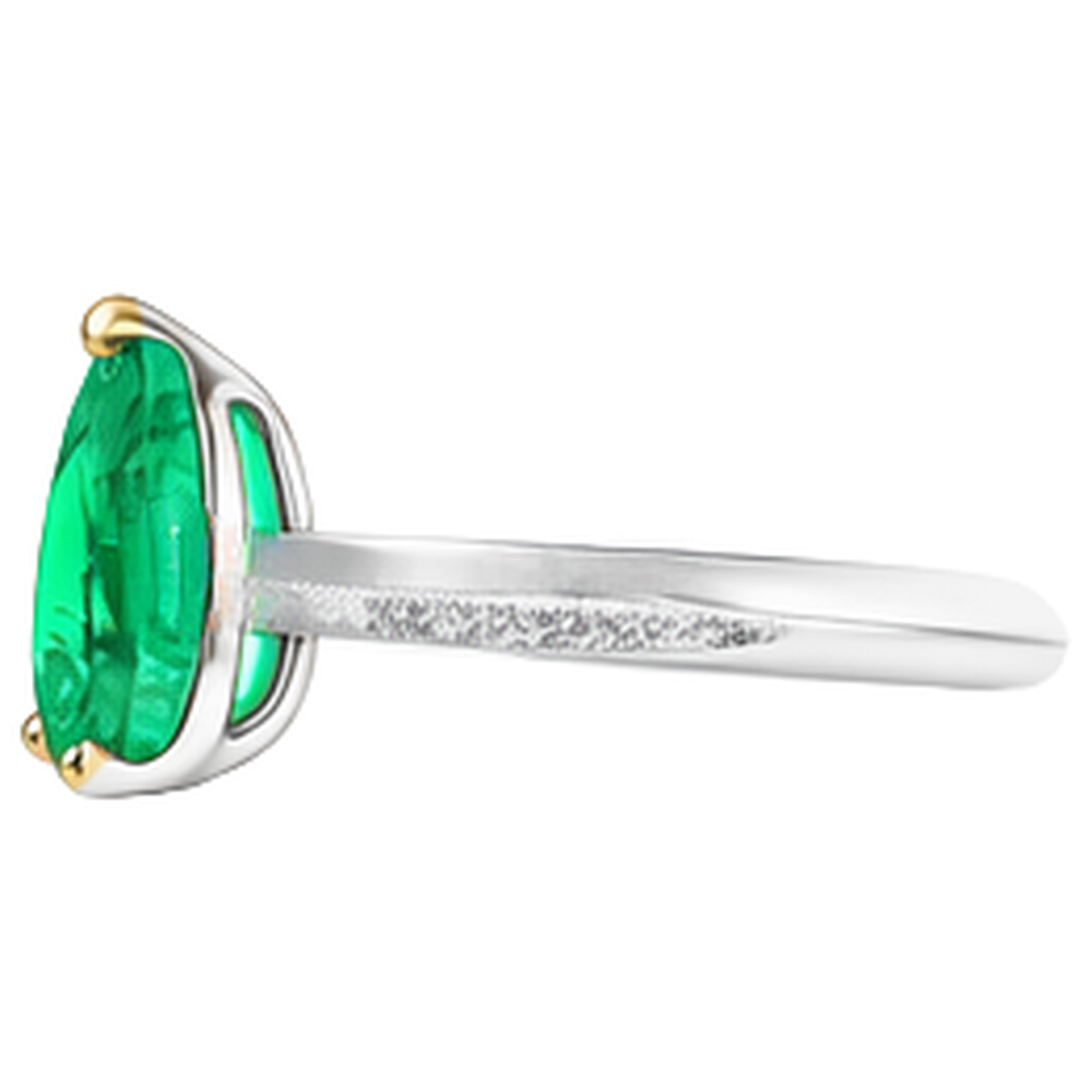 Tropfen-Schliff Kolumbianischer Smaragd Ring in Bicolor 14K Gold – Profilansicht