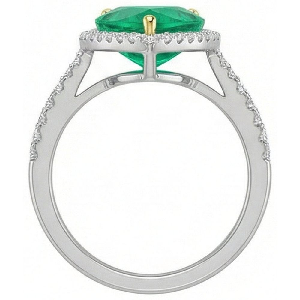 Birnen-Schliff Edler Smaragd Ring in 14 Karat Zweifarbig Gold – Draufsicht