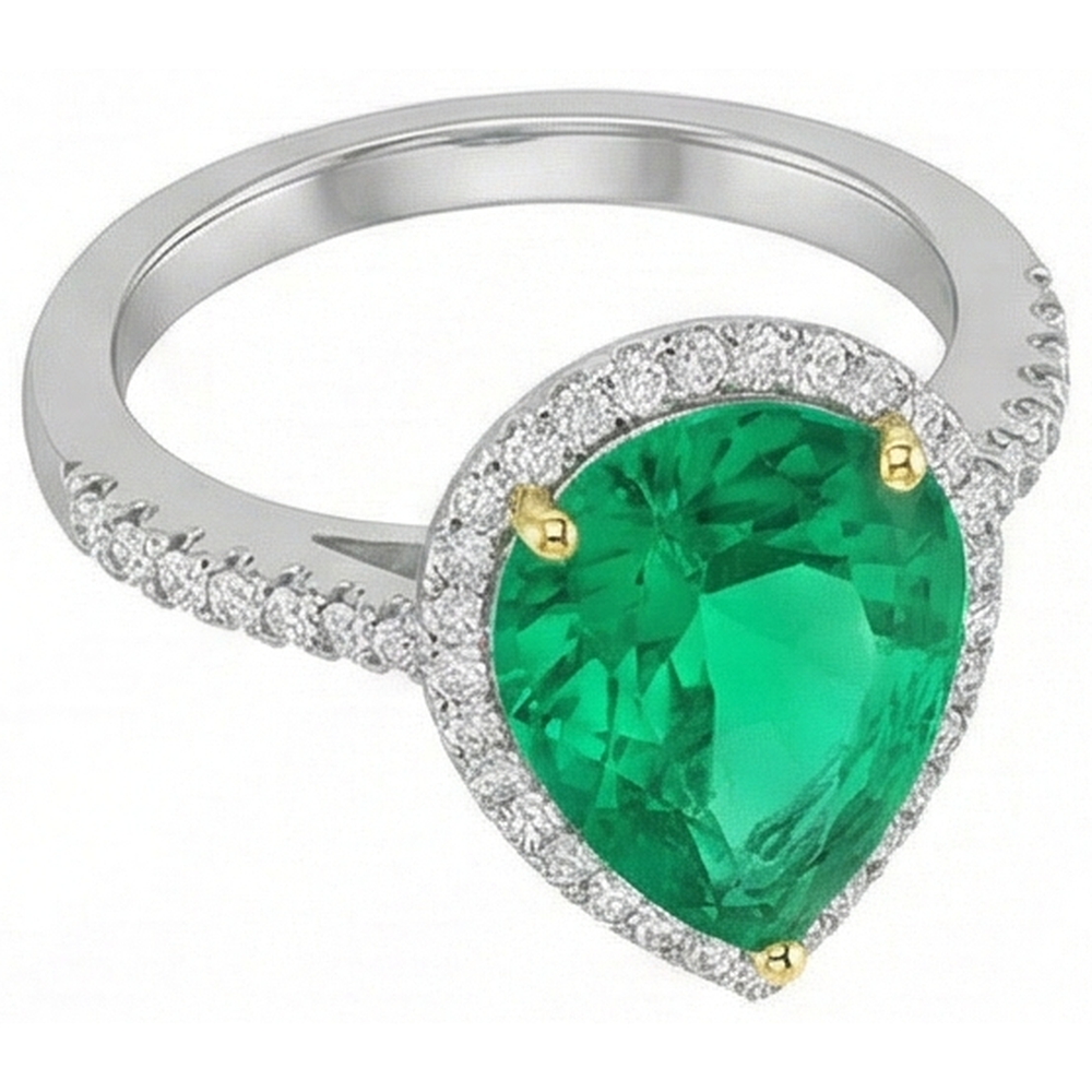 Authentischer Edler Smaragd Edelstein-Ring 2 Karat 14 Karat Zweifarbig Gold – Schrägansicht