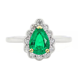 Edler Smaragd Pavé Edelstein-Ring 1 Karat in Zweifarbiges 14K