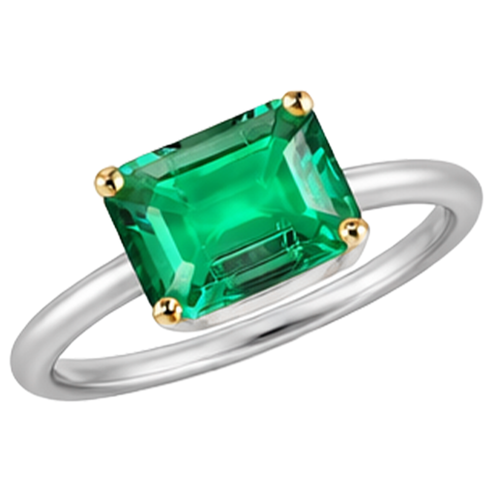 Erdgewonnener Kolumbianischer Smaragd Edelstein-Ring 2 Karat Bicolor 14K Gold – Frontansicht
