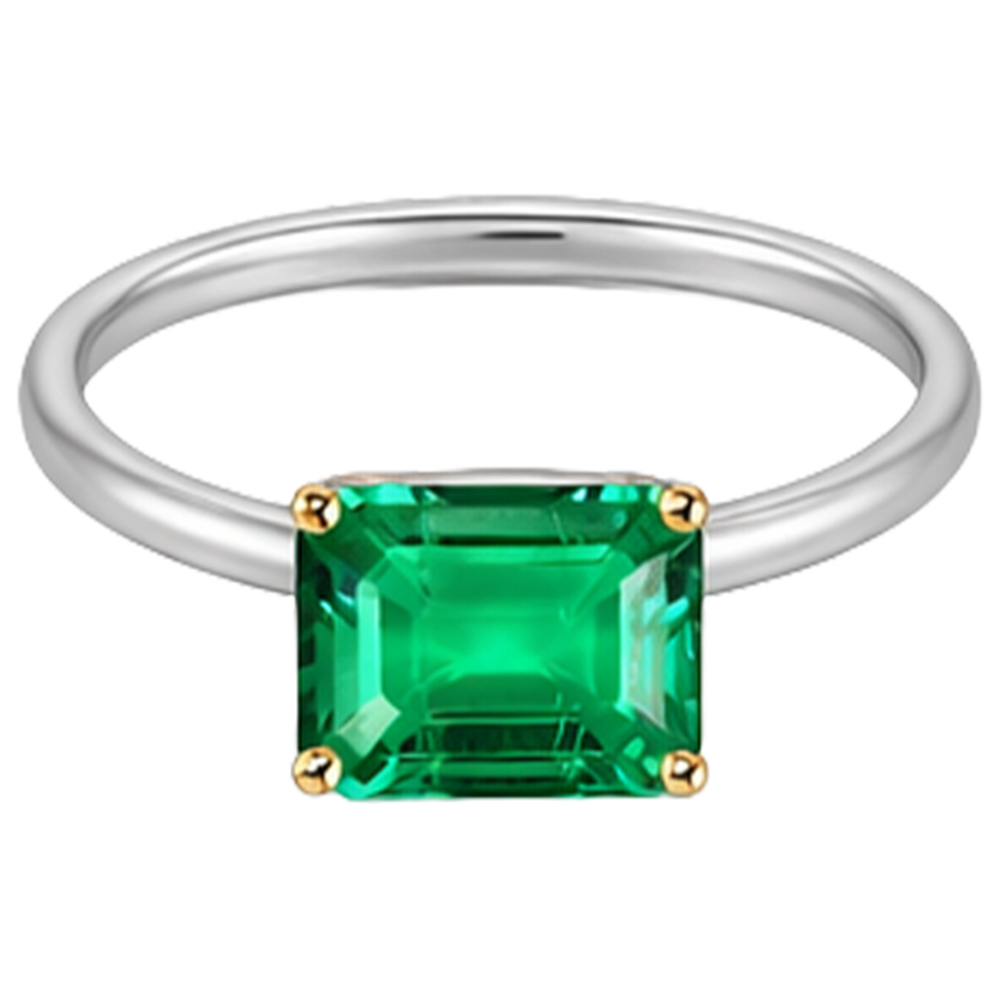 Erdgewonnener Kolumbianischer Smaragd Edelstein-Ring 2 Karat Bicolor 14K Gold – Seitenansicht