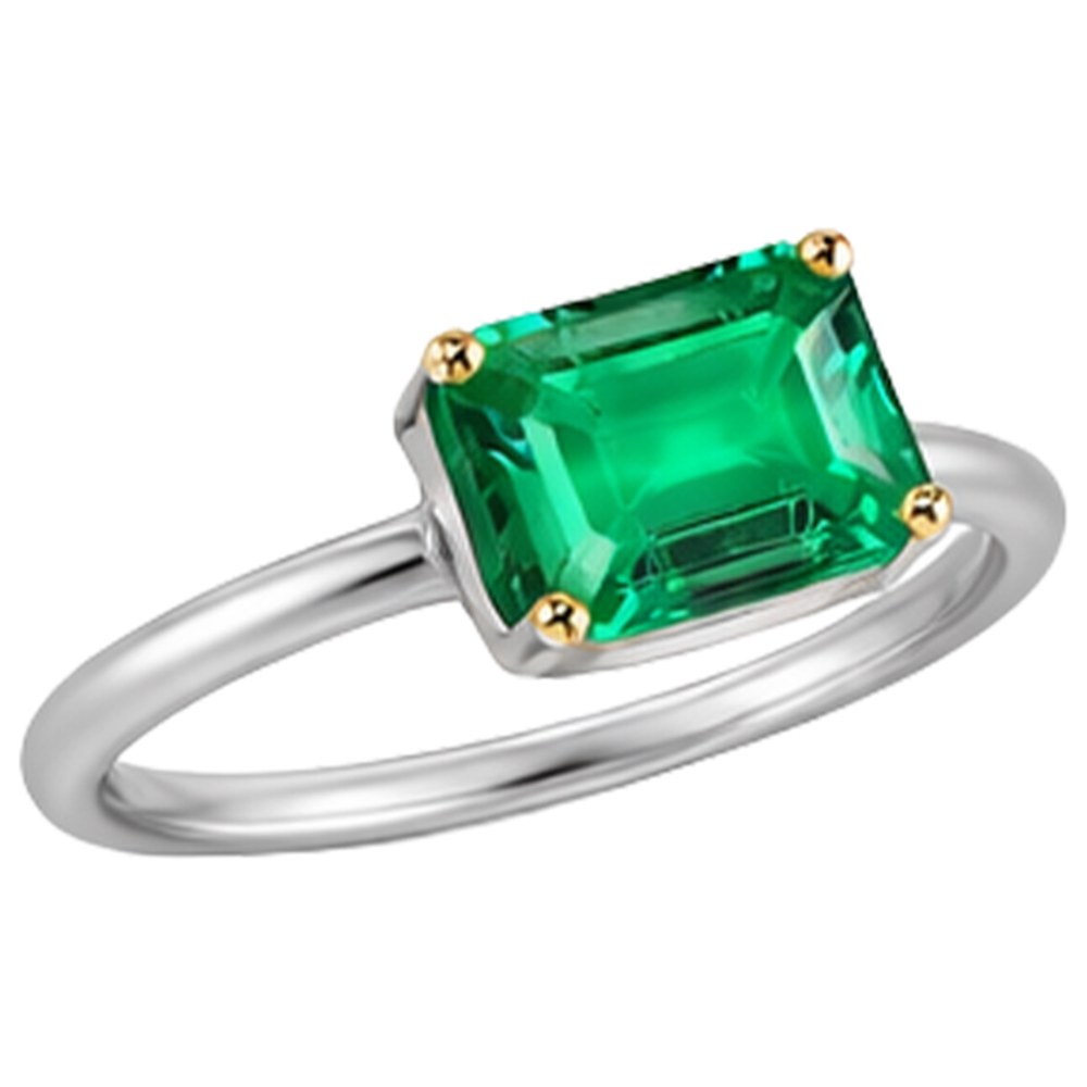 Edelstein-Ring Bicolor 14K Gold mit Kolumbianischer Smaragd – Schrägansicht