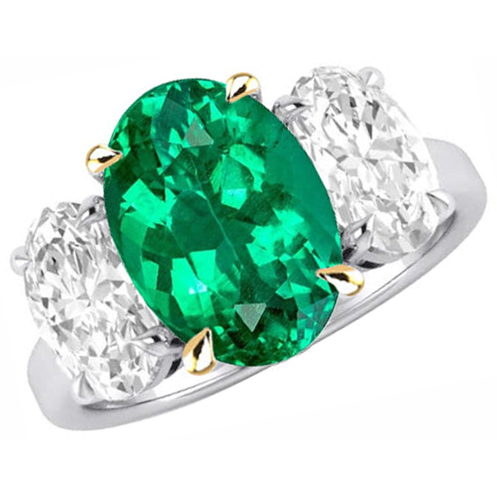 Authentischer Smaragd Farbstein-Ring 4 Karat 14 Karat Zweifarbig Gold – Seitenansicht