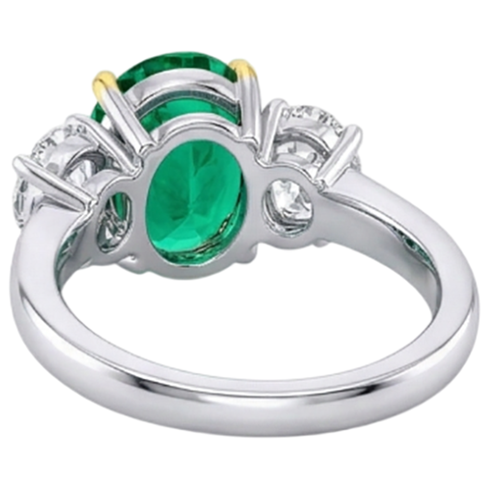 Smaragd Farbstein-Ring 4-Karat 14 Karat Zweifarbig Gold – Rückansicht