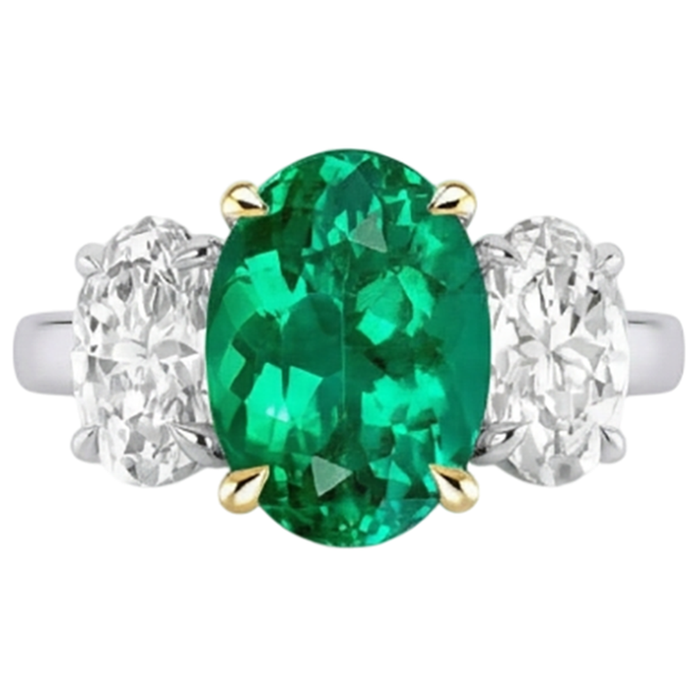 Authentischer Smaragd Farbstein-Ring – Schrägansicht