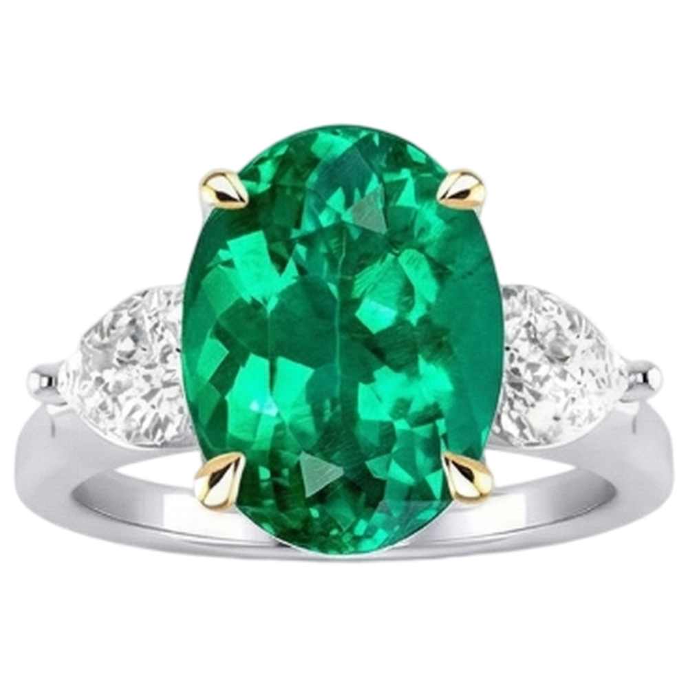 Authentischer Kolumbianischer Smaragd Schmuckstein-Ring 4 Karat 14 Karat Zweifarbig Gold – Schrägansicht
