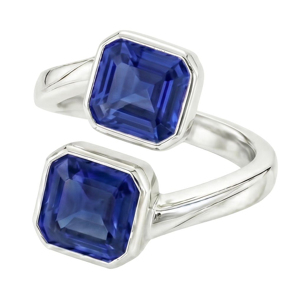 Toi Et Moi Emerald Sapphire Ring 2 Stone Bezel Set 3 Carats Filigree
