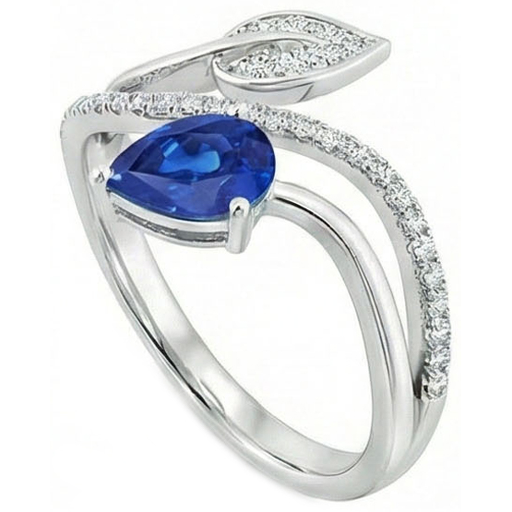Toi et Moi Diamant Damenring Birne Blauer Saphir 4 Karat Blatt Stil