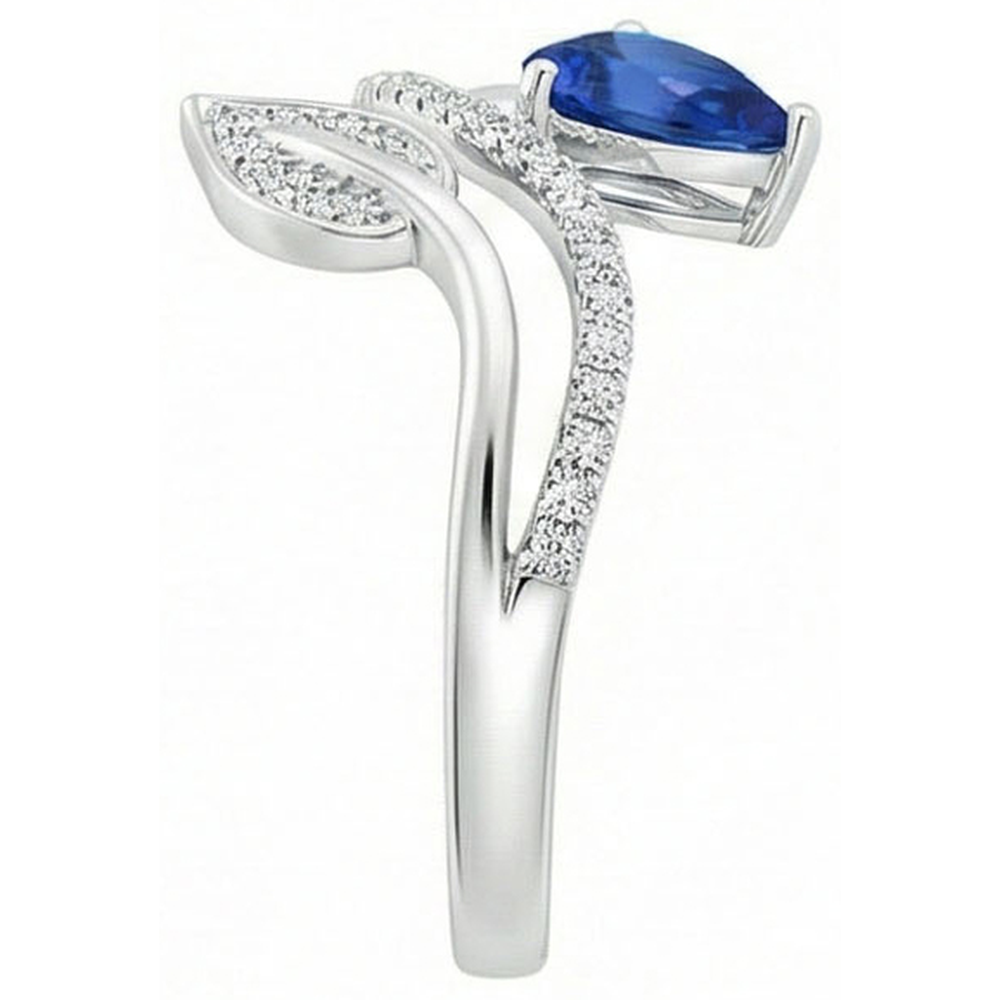 Toi et Moi Diamant Damenring Birne Blauer Saphir 4 Karat Blatt Stil