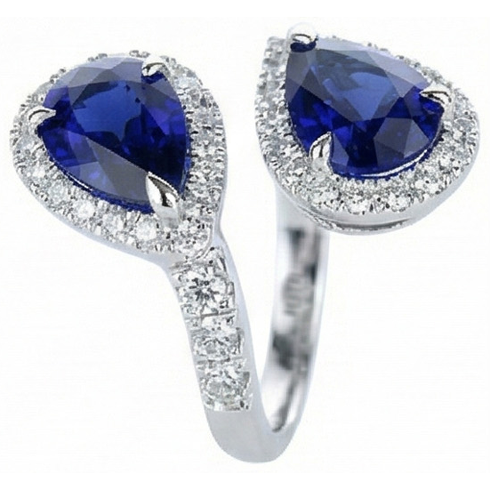 Toi et Moi Halo Ring Birne Ceylon Saphire & Natürlicher Diamant ( nicht im Labor gezüchtet )en 5,50 Karat Gold
