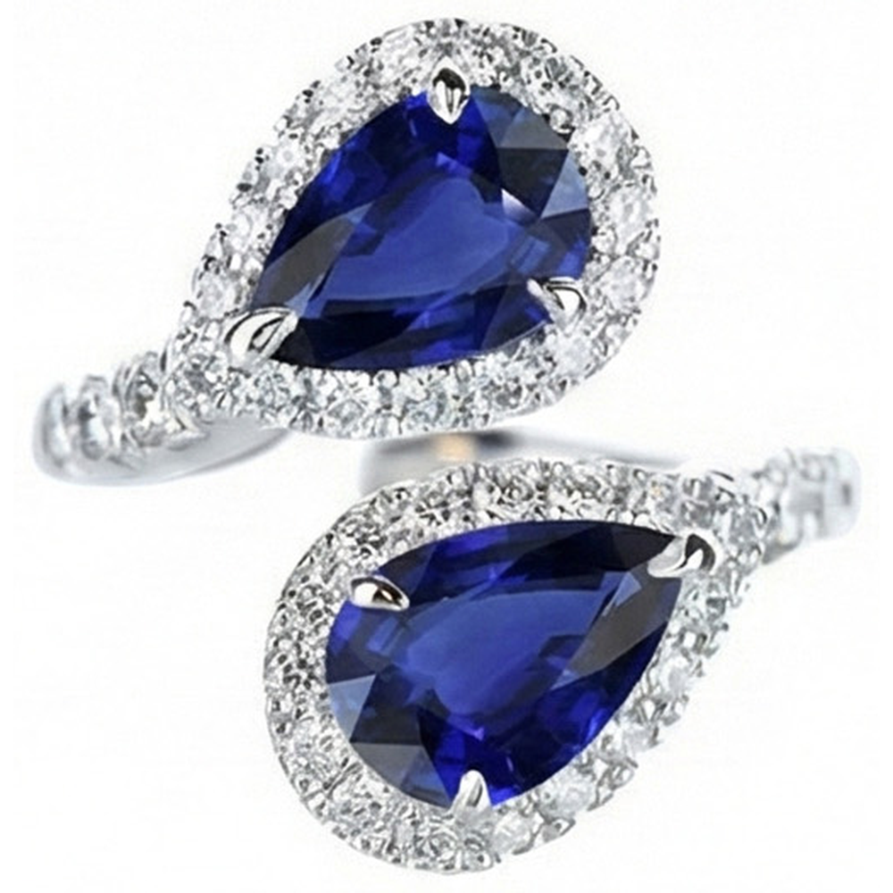 Toi et Moi Halo Ring Birne Ceylon Saphire & Natürlicher Diamant ( nicht im Labor gezüchtet )en 5,50 Karat Gold