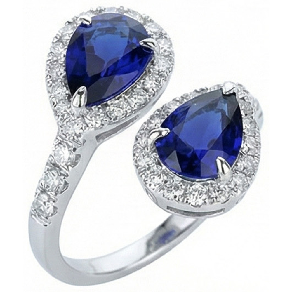 Toi et Moi Halo Ring Birne Ceylon Saphire & Natürlicher Diamant ( nicht im Labor gezüchtet )en 5,50 Karat Gold