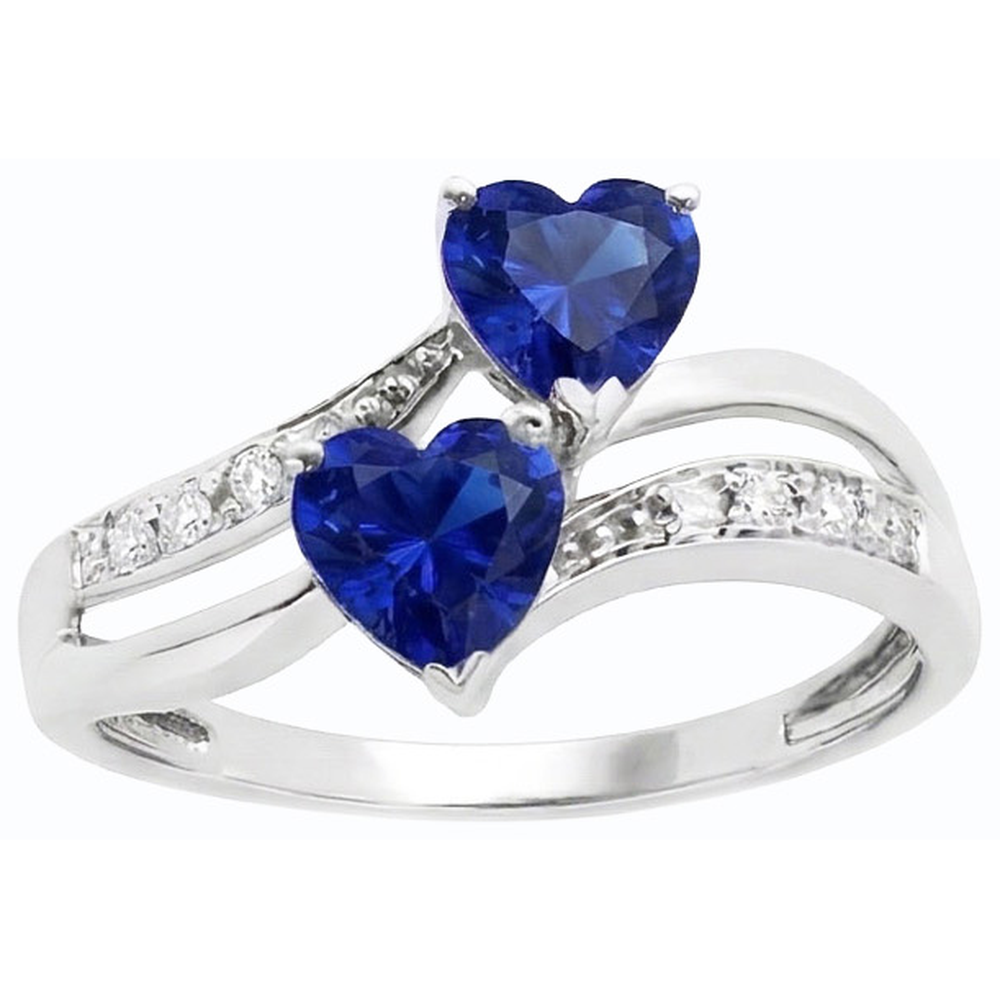Toi et Moi Herz Edelstein Ceylon Saphir Natürlicher Diamant ( nicht im Labor gezüchtet ) Ring 3,50 Karat