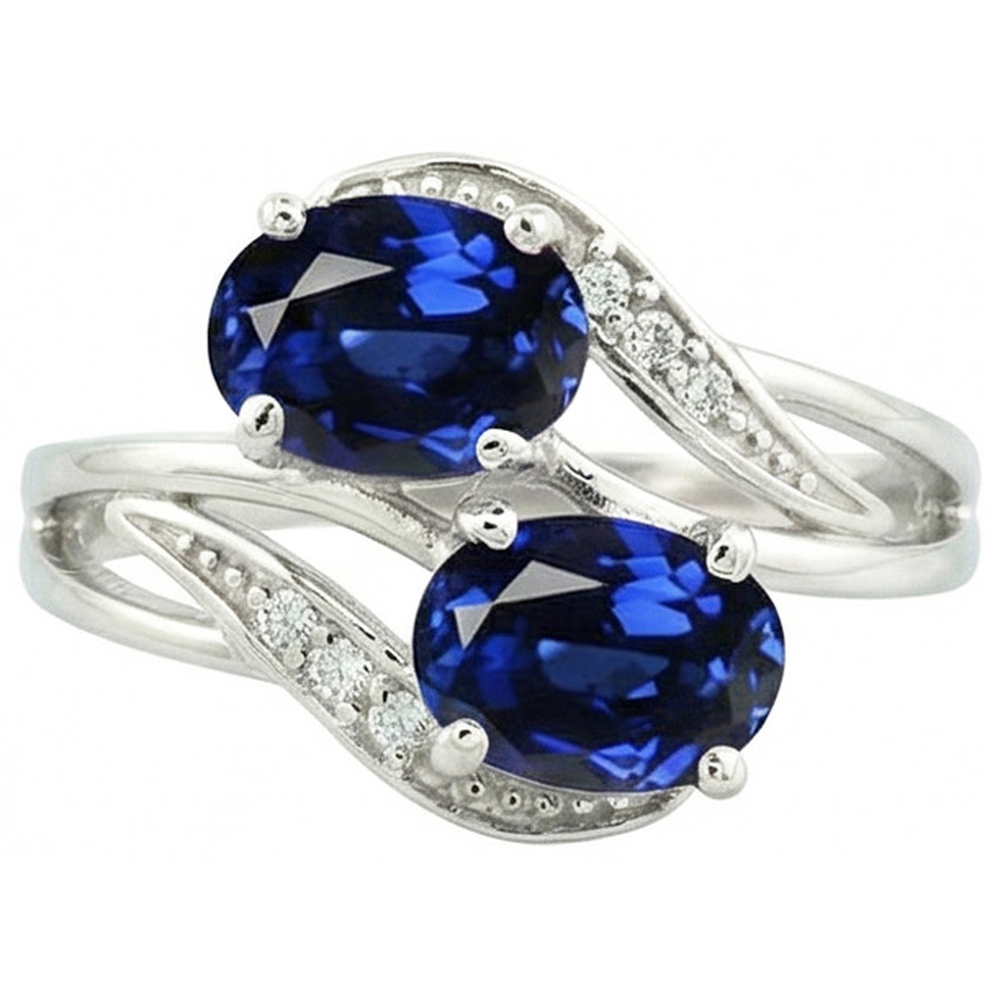 Toi et Moi Ovaler srilankischer Saphir-Diamantring im antiken Stil 4.50 Ct