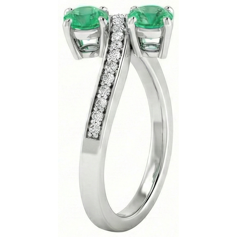 Toi et Moi Runder grüner Smaragd 2,60 Karat Diamantring Weißgold 14K
