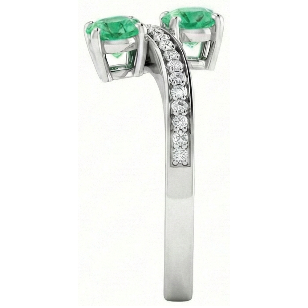 Toi et Moi Runder grüner Smaragd 2,60 Karat Diamantring Weißgold 14K