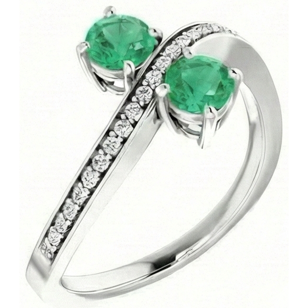 Toi et Moi Runder grüner Smaragd 2,60 Karat Diamantring Weißgold 14K