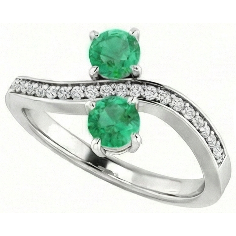 Toi et Moi Runder grüner Smaragd 2,60 Karat Diamantring Weißgold 14K