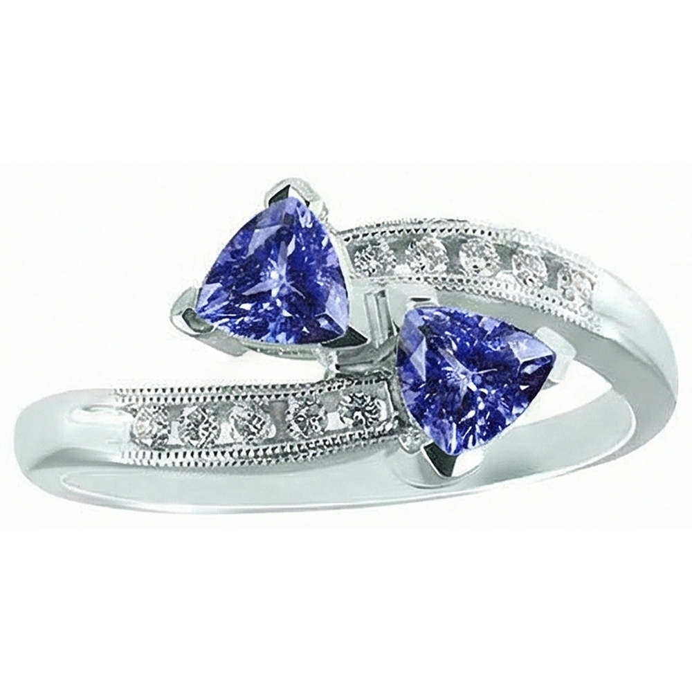 Toi et Moi Trillion Tansanit Ring mit runden Diamanten 2,50 Karat Gold