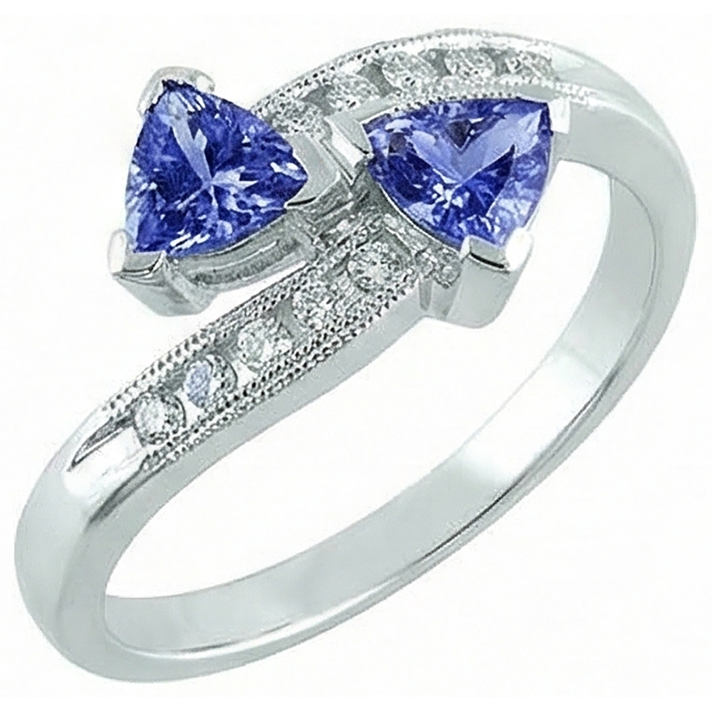 Toi et Moi Trillion Tansanit Ring mit runden Diamanten 2,50 Karat Gold