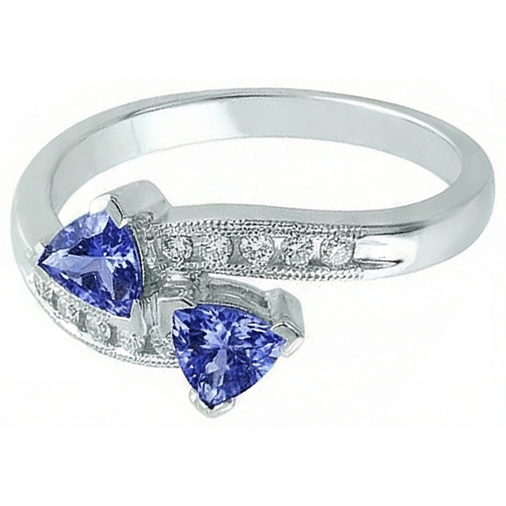 Toi et Moi Trillion Tansanit Ring mit runden Diamanten 2,50 Karat Gold