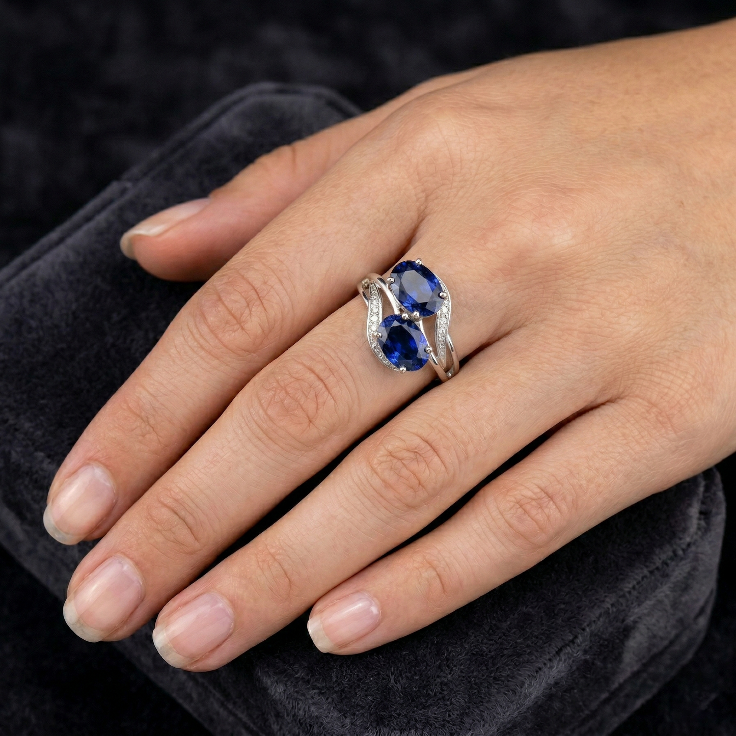 Toi et Moi Ovaler srilankischer Saphir-Diamantring im antiken Stil 4.50 Ct