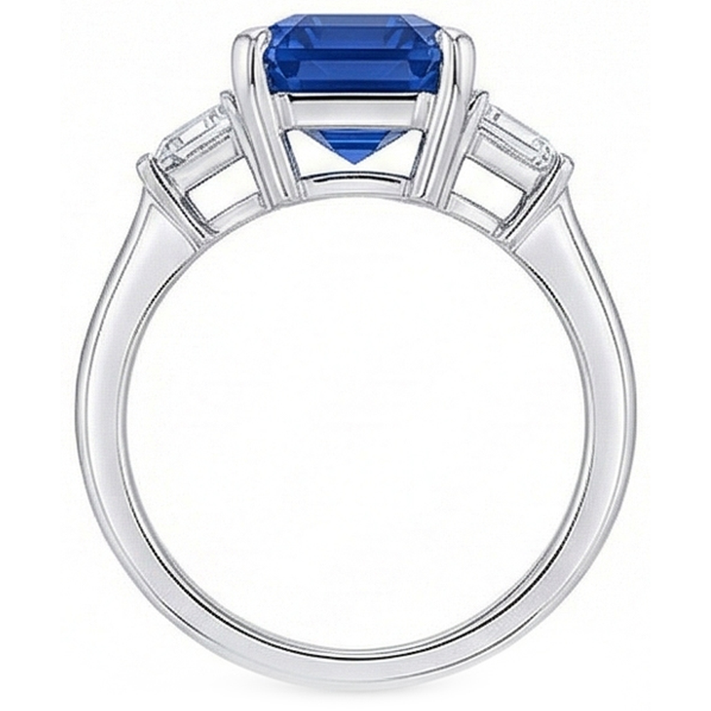 Trapezoid Natürlicher Diamant ( nicht im Labor gezüchtet ) 3 Steine Ring 3,50 Karat Smaragd Srilankan Saphir