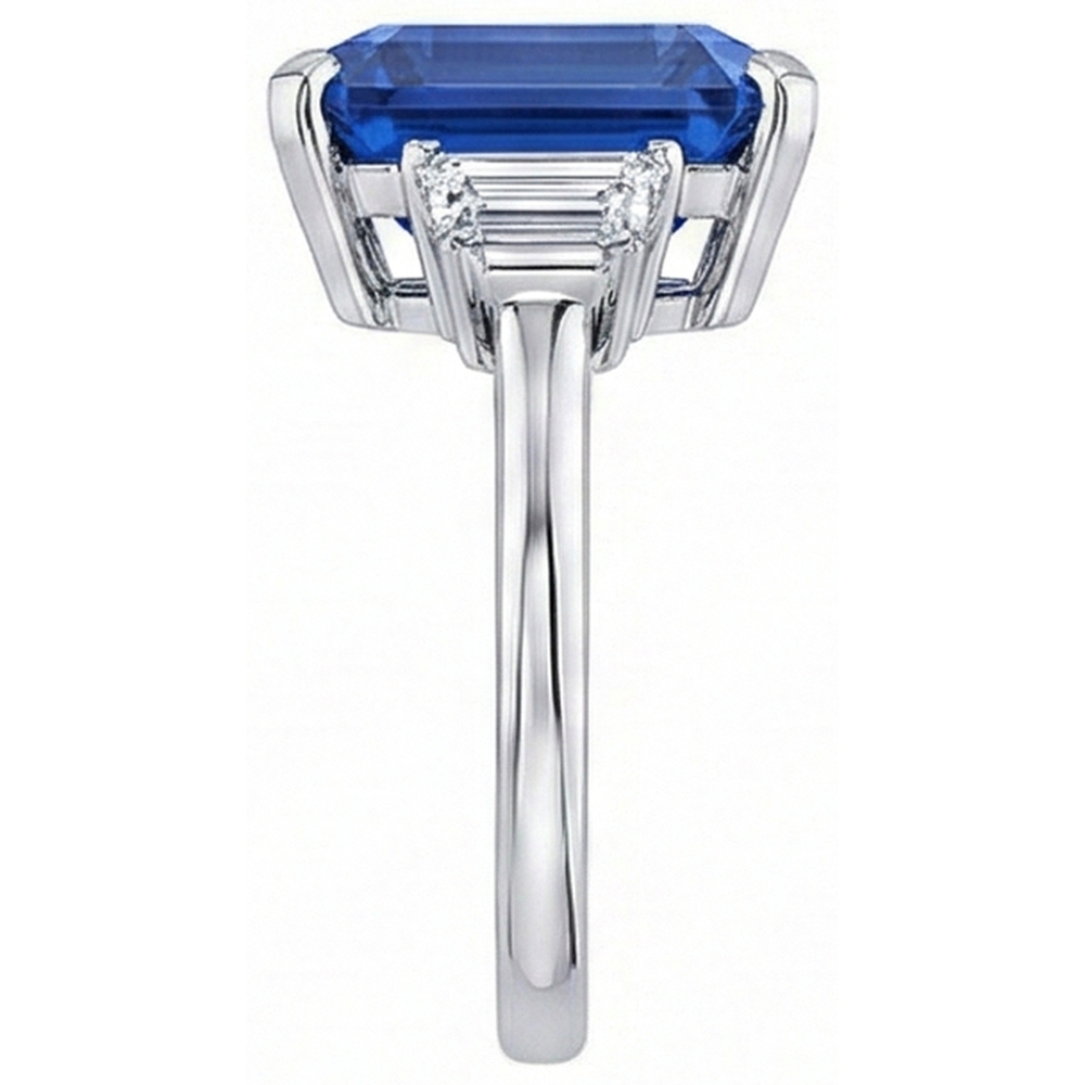 Trapezoid Natürlicher Diamant ( nicht im Labor gezüchtet ) 3 Steine Ring 3,50 Karat Smaragd Srilankan Saphir