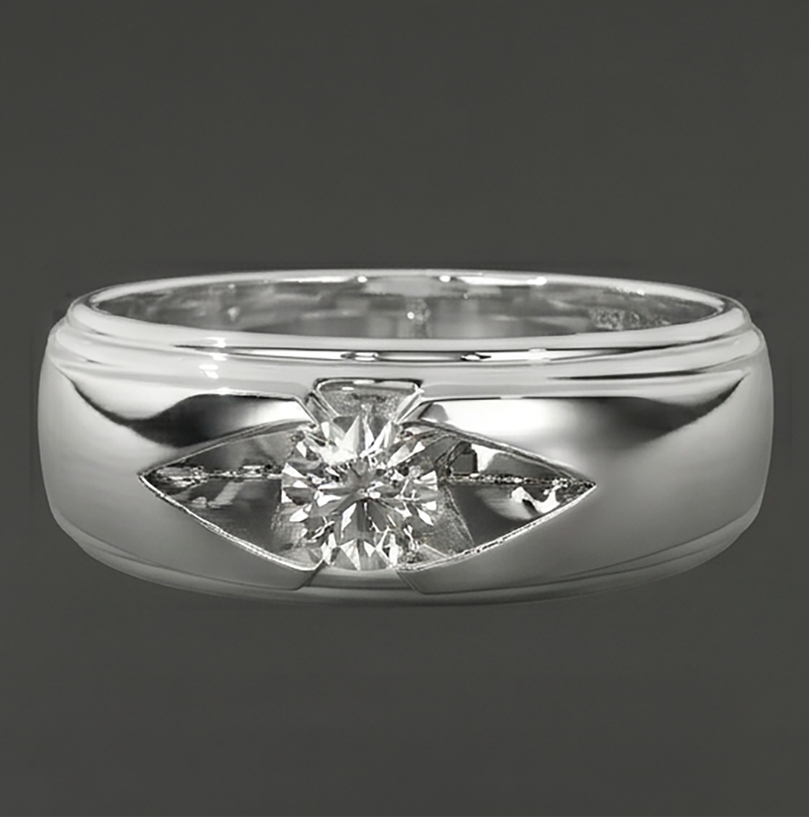 Trendig Herren Ring Echt Rund Diamant Solitär