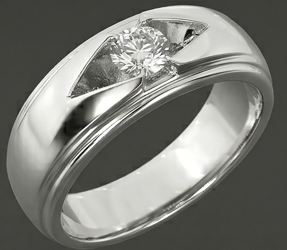 Trendig Herren Ring Echt Rund Diamant Solitär