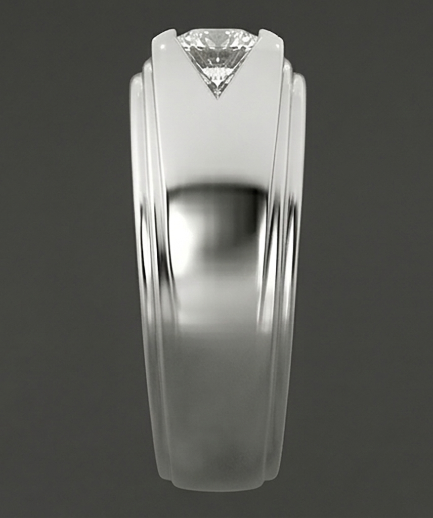 Trendig Herren Ring Echt Rund Diamant Solitär