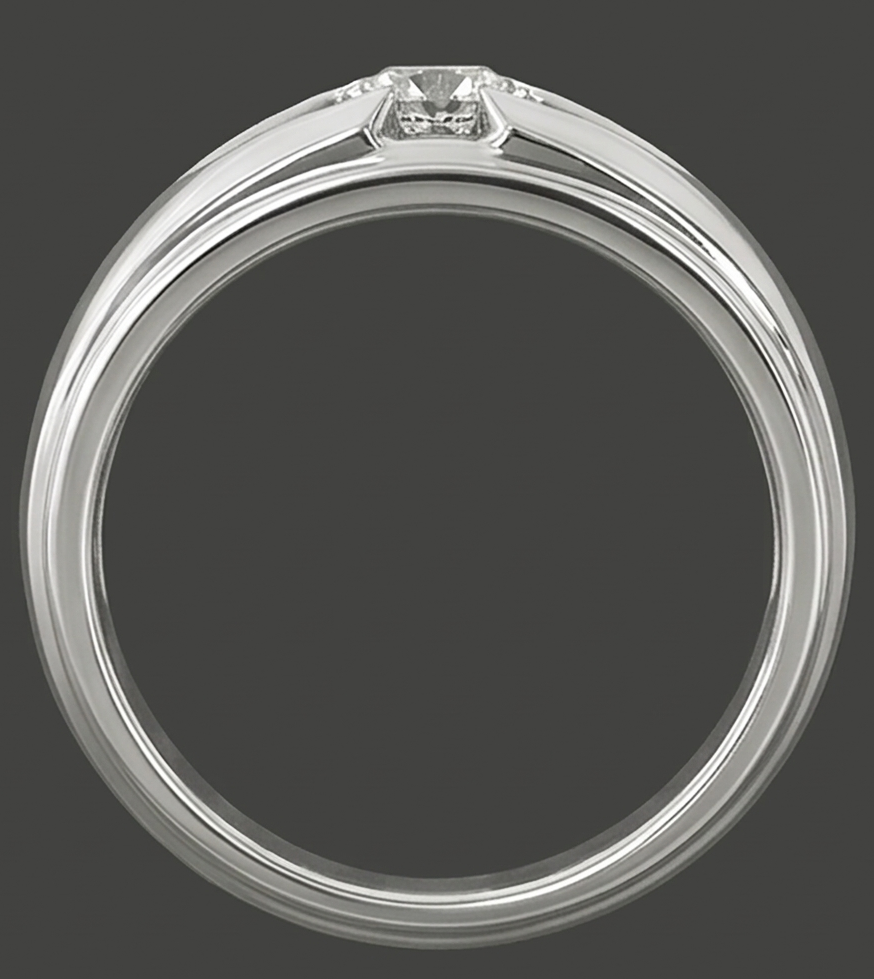 Trendig Herren Ring Echt Rund Diamant Solitär