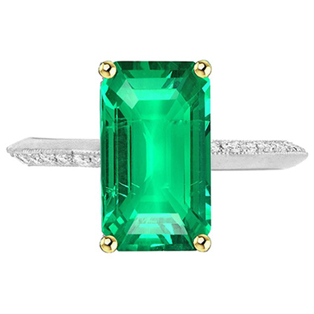 Smaragd-Schliff Smaragd Ring in Zweifarbiges 14K Gold – Frontansicht