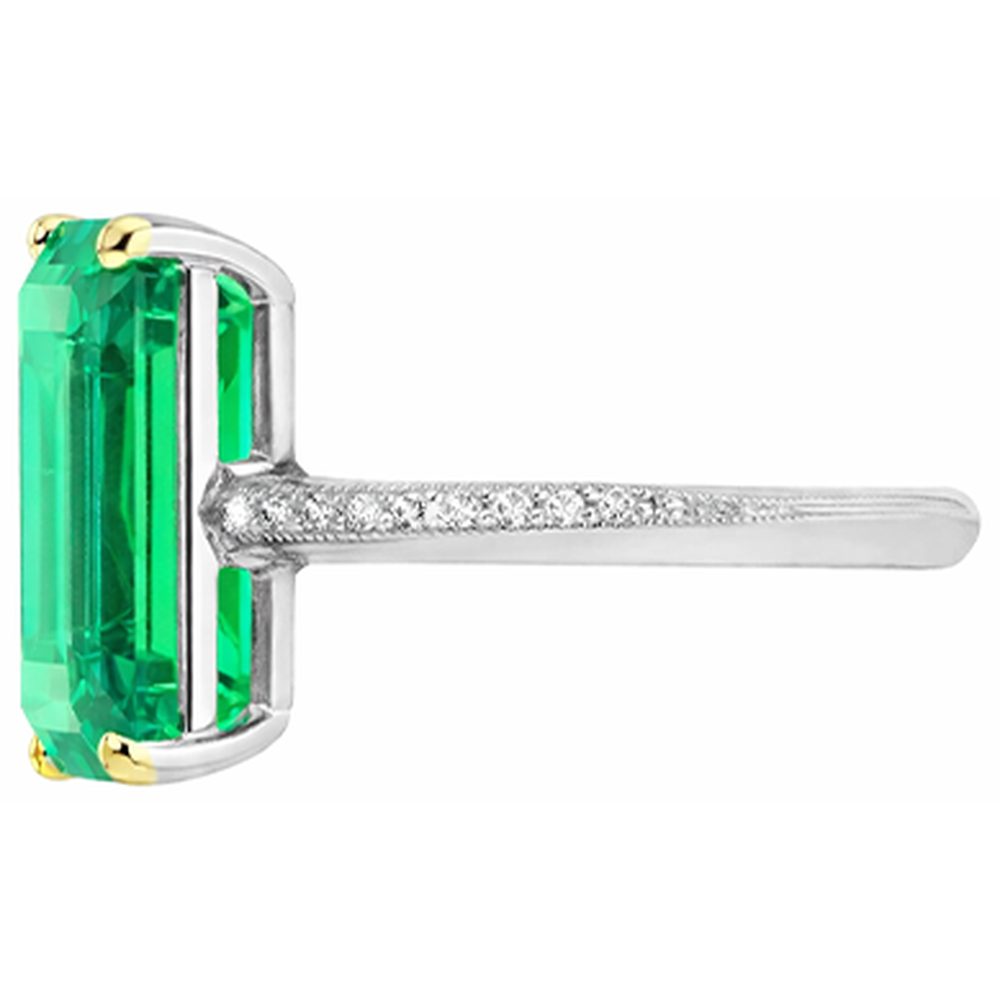 Smaragd Smaragd-Schliff Schmuckstein-Ring in Zweifarbiges 14K Gold – Seitenansicht