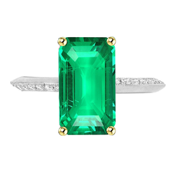 Smaragd Schmuckstein-Ring – Pavé 5 Karat Zweifarbiges 14K Gold