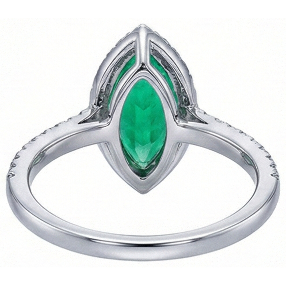 Marquise Kolumbianischer Smaragd Ring in Zweifarbiges 14K Gold – Rückansicht