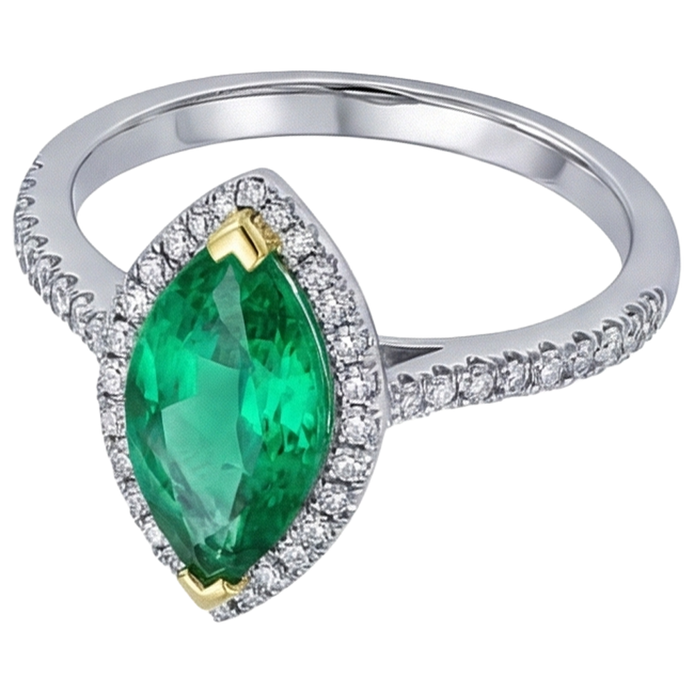 Marquise Kolumbianischer Smaragd Ring in Zweifarbiges 14K Gold – Seitenansicht