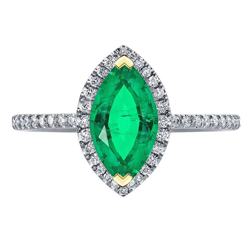 Marquise Kolumbianischer Smaragd Ring in Zweifarbiges 14K Gold – Hauptansicht