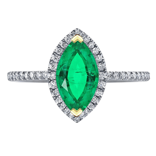 Marquise Kolumbianischer Smaragd Ring in Zweifarbiges 14K Gold – Hauptansicht