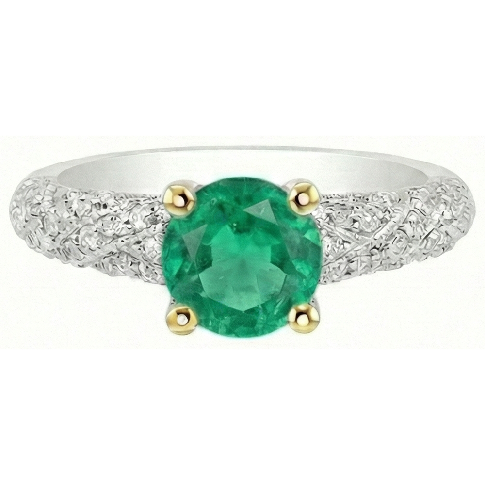 Brillantschliff Edler Smaragd Ring in Zweifarbiges 14K Gold – Profilansicht