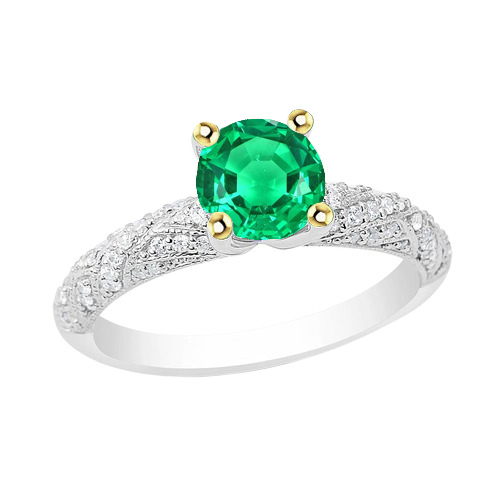 Edler Smaragd Brillantschliff Schmuckstein-Ring in Zweifarbiges 14K Gold – Hauptansicht