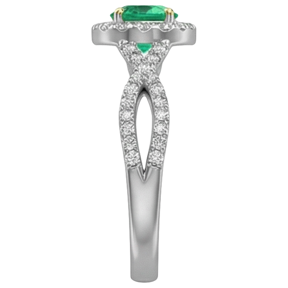 Erdgewonnener Kolumbianischer Smaragd Schmuckstein-Ring 1 Karat Bicolor 14K Gold – Draufsicht