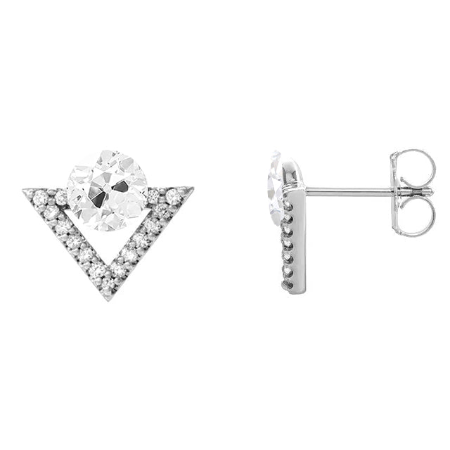 Diamant Antik-Kissen-Schliff Ohrringe in 14K Weißgold – Frontansicht